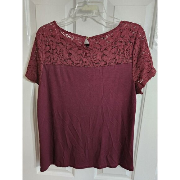 Talbots Lace Overlay Blouse Petite X-large Maroon Preppy Classic Office Bohemian - Picture 3 of 7
